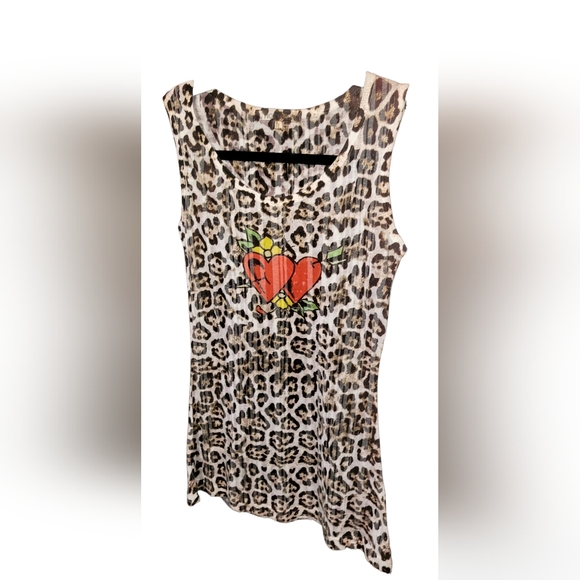 Hot Tees Leopard Print Tank Top with hearts, Size Medium - Picture 1 of 3